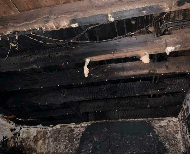 Fire damaged ceiling