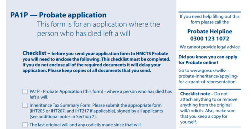 Probate PA1P form