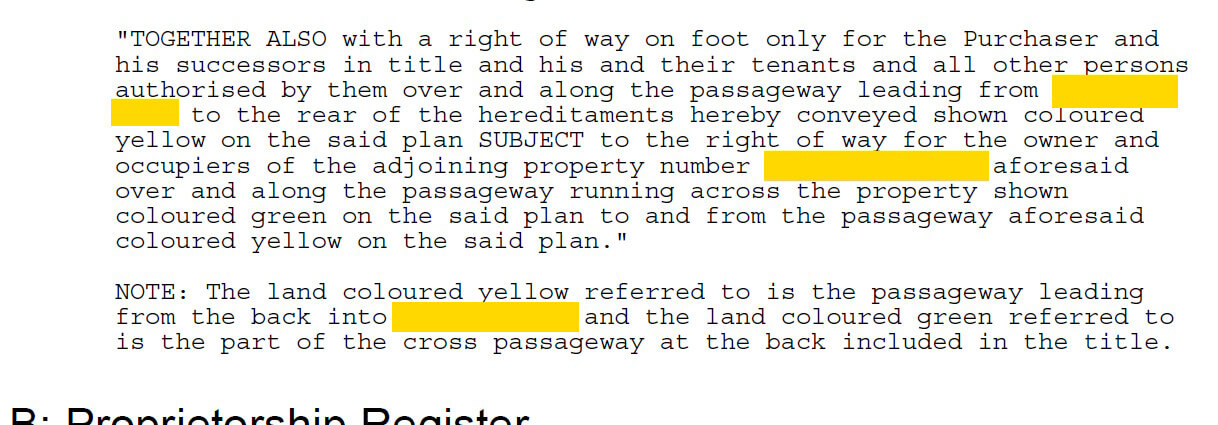 Right of way wording when selling property